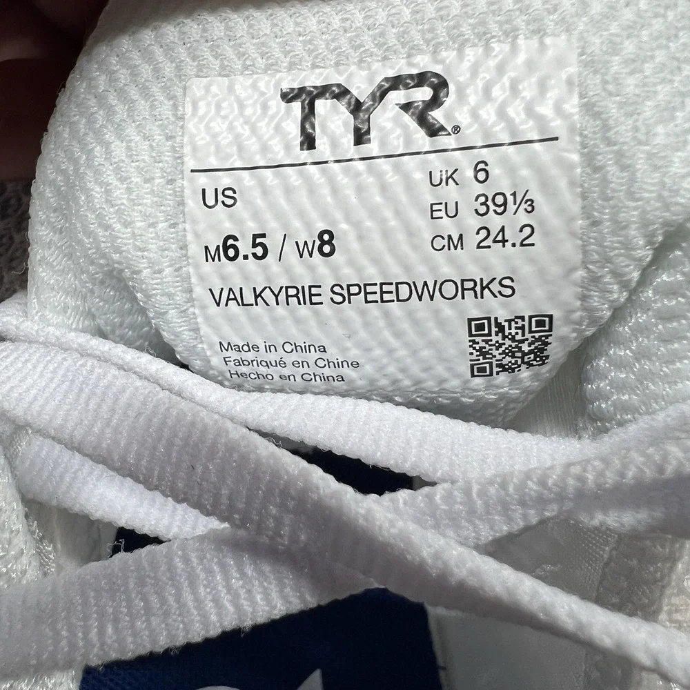 TYR‎ Valkyrie Speedworks M 6.5 / W 8 Running Race Training Shoes White Blue